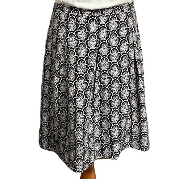 Ann Taylor LOFT Linen-blend Black & Cream Patterned Skirt Size 8 - Picture 1 of 8